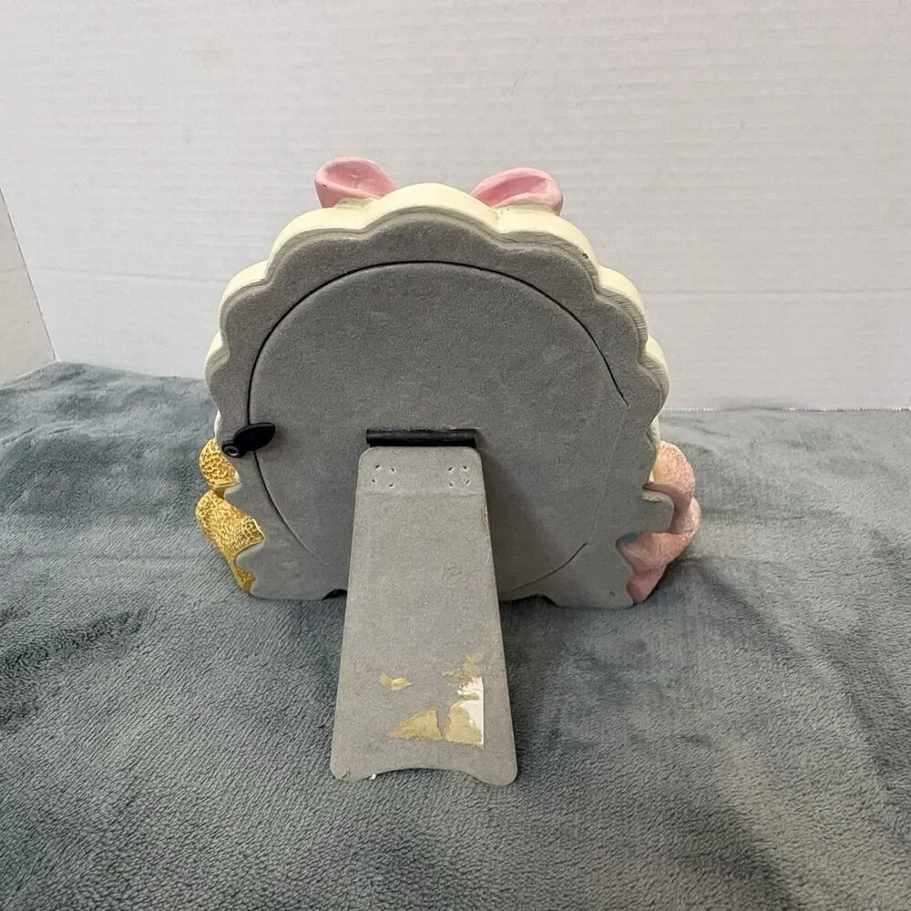 Vintage Baby’s Room Oval Picture Frame Pink Bow Bunny & Bear Fits 3x5 Cottage